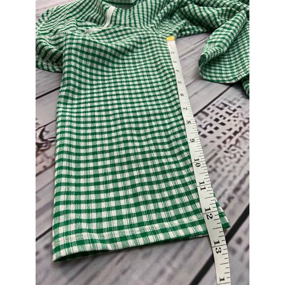 Cato One Shoulder Ruffle Blouse Top Women Size Medium Green Gingham Stretch - Picture 8 of 12